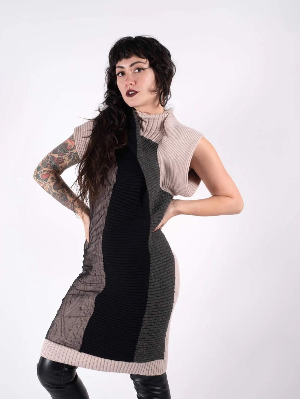 JEAN PAUL GAULTIER ASYMMETRICAL SWEATER DRESS SILK MESH NETTING